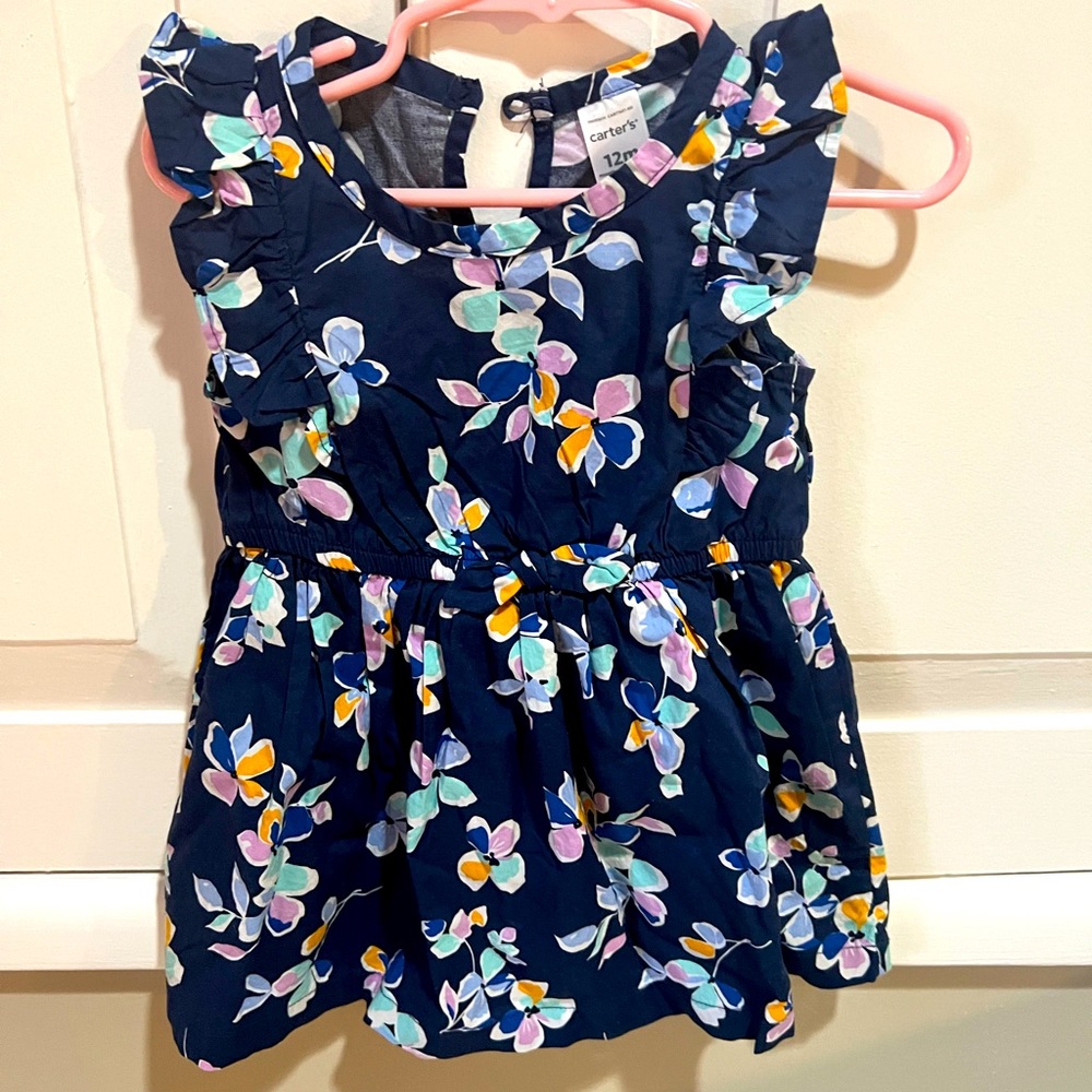 Navy blue floral Carters dress. Great for Easter. Bloomers included.